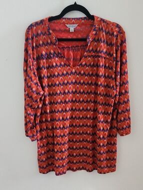 Lucky Brand Orange Multicolor Chevron V-Neck Tunic